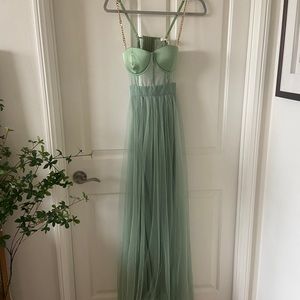 The Vintage Shop Tulle Corset Dress Sz Medium Green Sheer Side Slit Cut Out